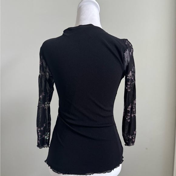 Black Dark Floral Ruched Fitted Y2K Whimsigoth Fairy  Top with Sequins - Picture 5 of 11